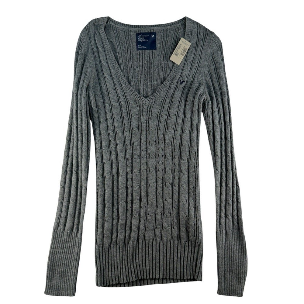Vtg Y2K American Eagle Sz L Sweater Cable Knit Bella Swan Fitted Elena Gilbert